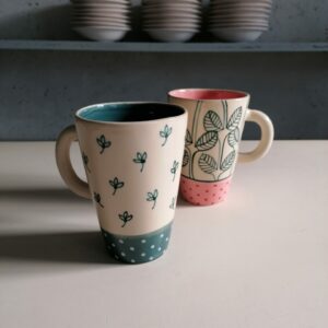 TEAL AND PINK MUG h14cm set of 2