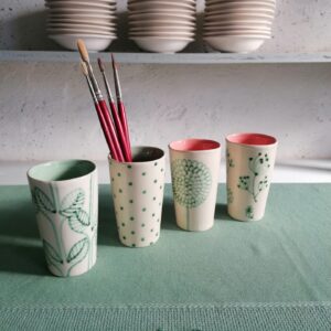 GREEN/PINK SHOT GLASS h10cm set of 4