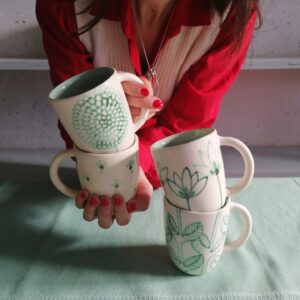 GREEN CAPPUCCINO CUP h9cm set of 4