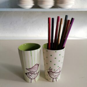 GREEN LIQUEUR OR COFFEE SHOT GLASS h10cm set of 2
