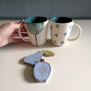 TEAL CAPPUCCINO CUP h9cm set of 2