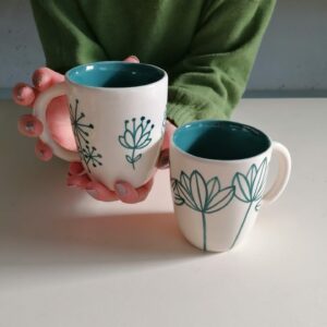 TEAL CAPPUCCINO CUP h9cm set of 2