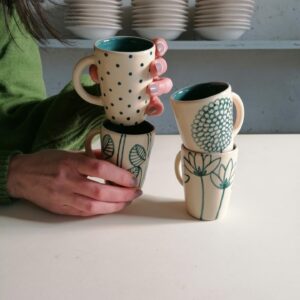 TEAL COFFEE CUPS h8cm set of 4